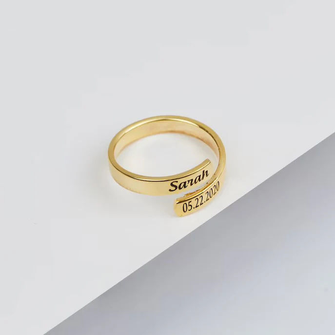 Inzavy Personalized Engraved Name & Date Wrap Ring