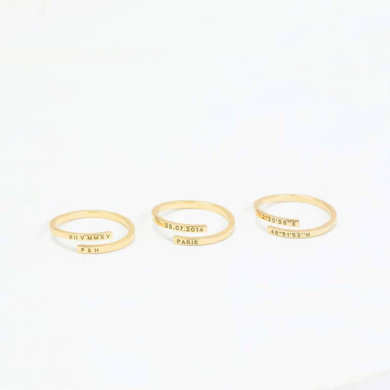 Inzavy Personalized Engraved Name & Date Wrap Ring - 2