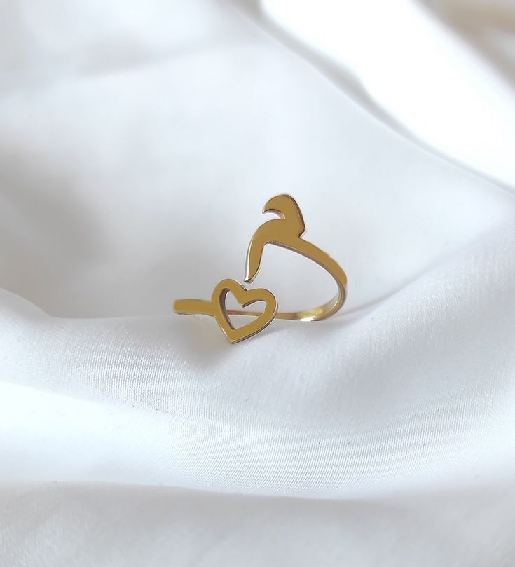 Initial And Open Heart Wrap Ring With Adjustable Band