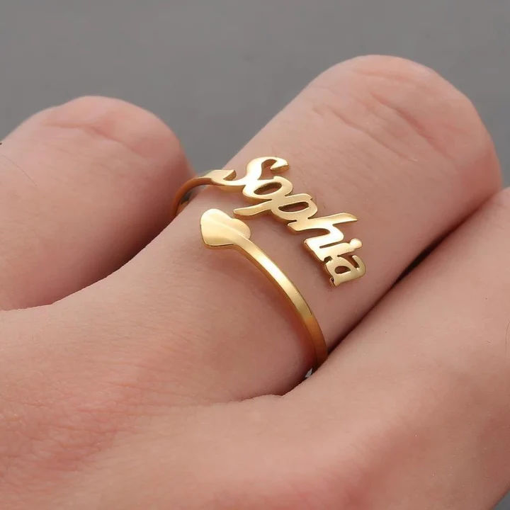 Inzavy Personalized Script Name Ring with Heart Detail