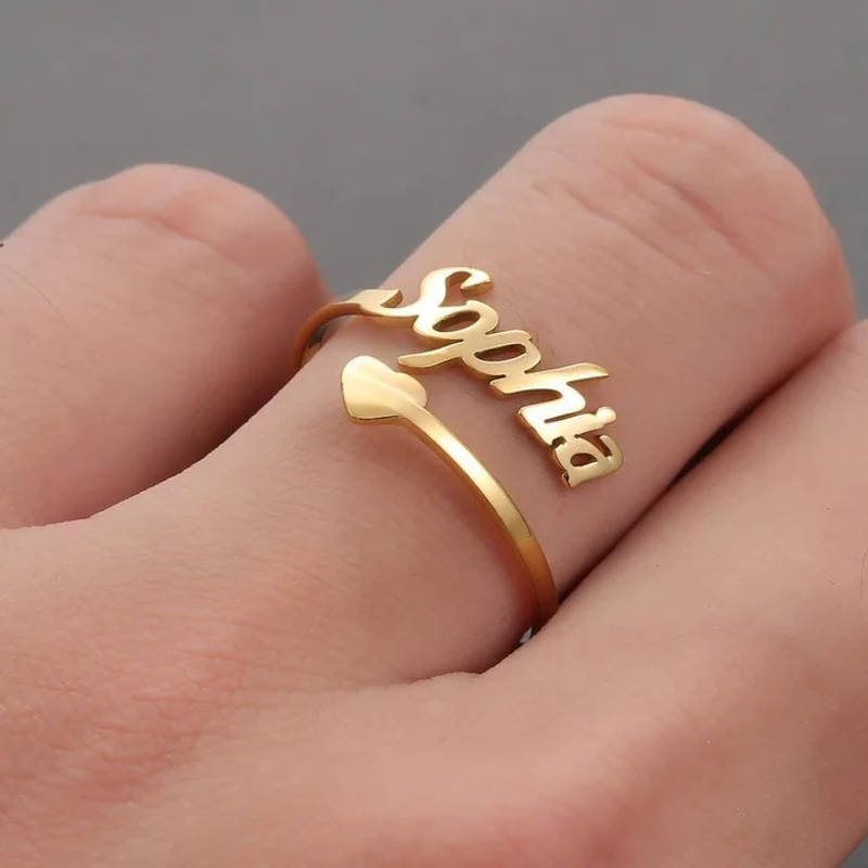 Inzavy Personalized Script Name Ring with Heart Detail - 1
