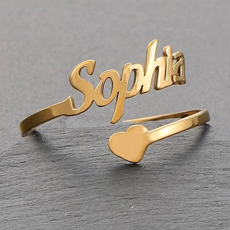 Inzavy Personalized Script Name Ring with Heart Detail - 2