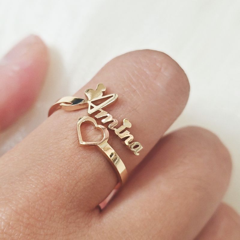 Script Name Bypass Ring With Open Heart Accent Design