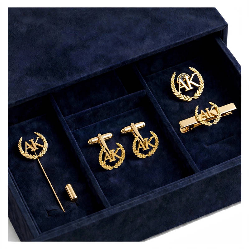 Personalised Laurel Wreath Monogram Men's Formal Accessory Set - Gold - 3