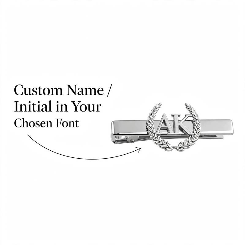 Personalised Laurel Wreath Monogram Men's Formal Accessory Set - Silver - 9