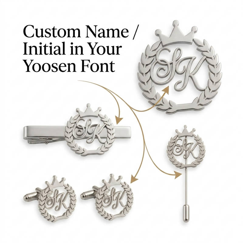 Customised Crown and Wreath Monogram Men's Accessory Set - Silver - 9