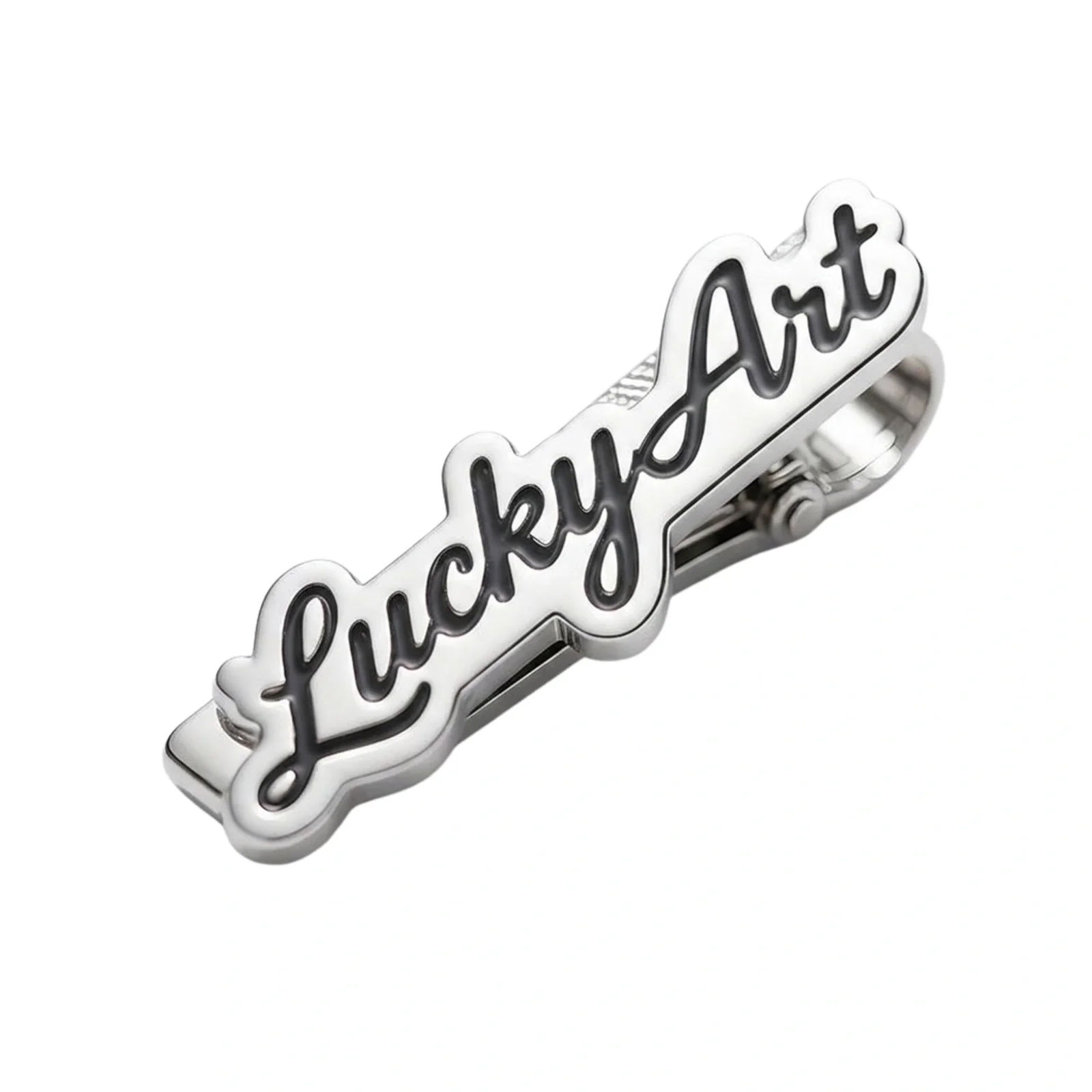 Bespoke Custom Name Tie Pin with Stylish Black Script Outline - 2