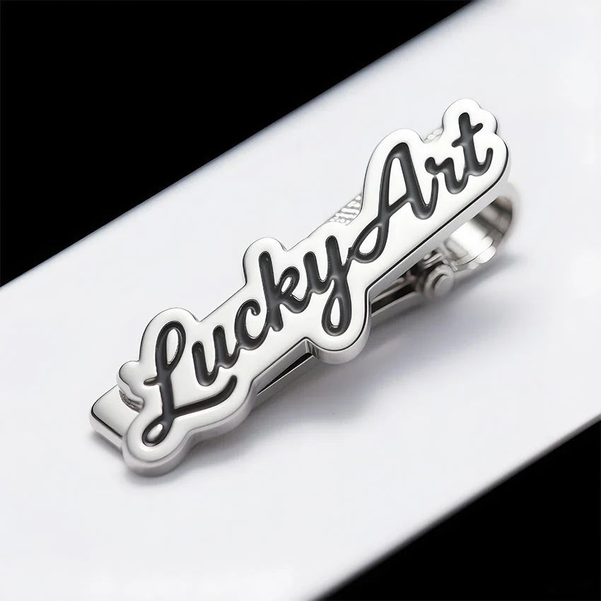 Bespoke Custom Name Tie Pin with Stylish Black Script Outline - 7