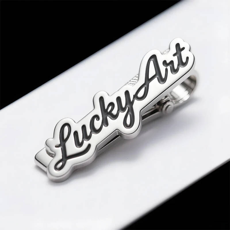 Bespoke Custom Name Tie Pin with Stylish Black Script Outline - 7