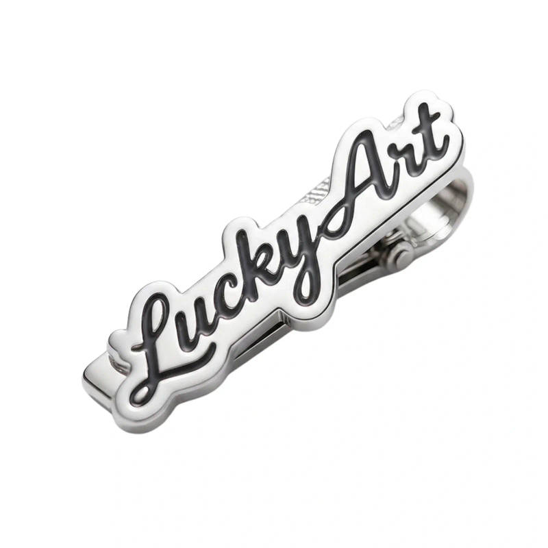 Bespoke Custom Name Tie Pin with Stylish Black Script Outline - 2