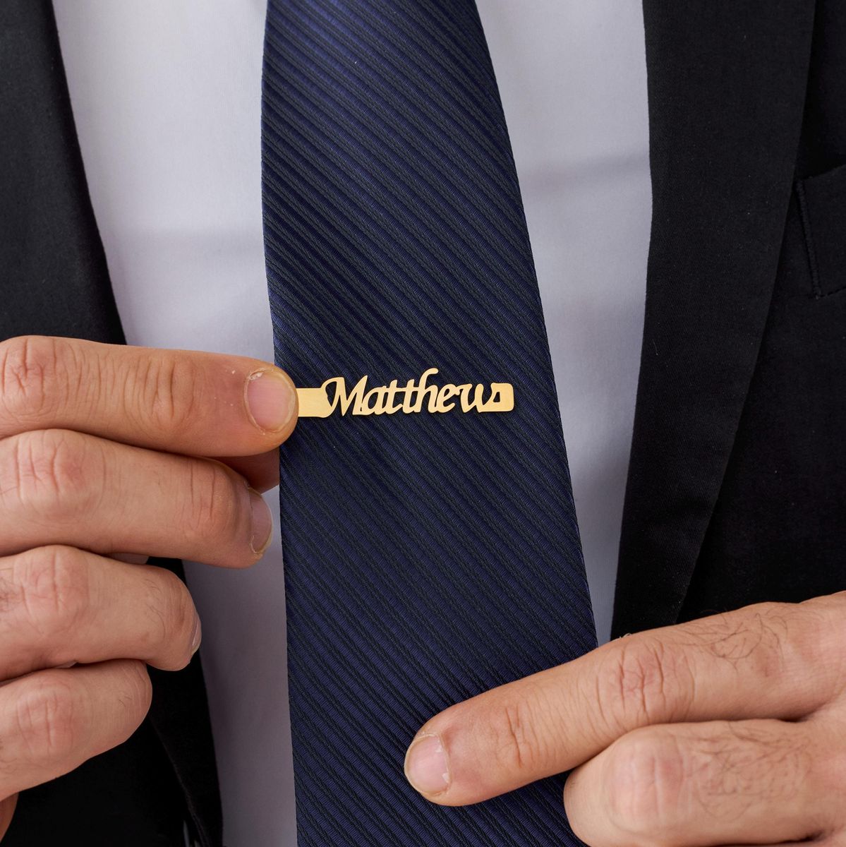Cursive Name Tie Pin With Flat Bar And Polished Finish