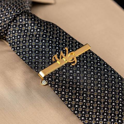Monogram Tie Pin With Script Initials On Polished Bar
