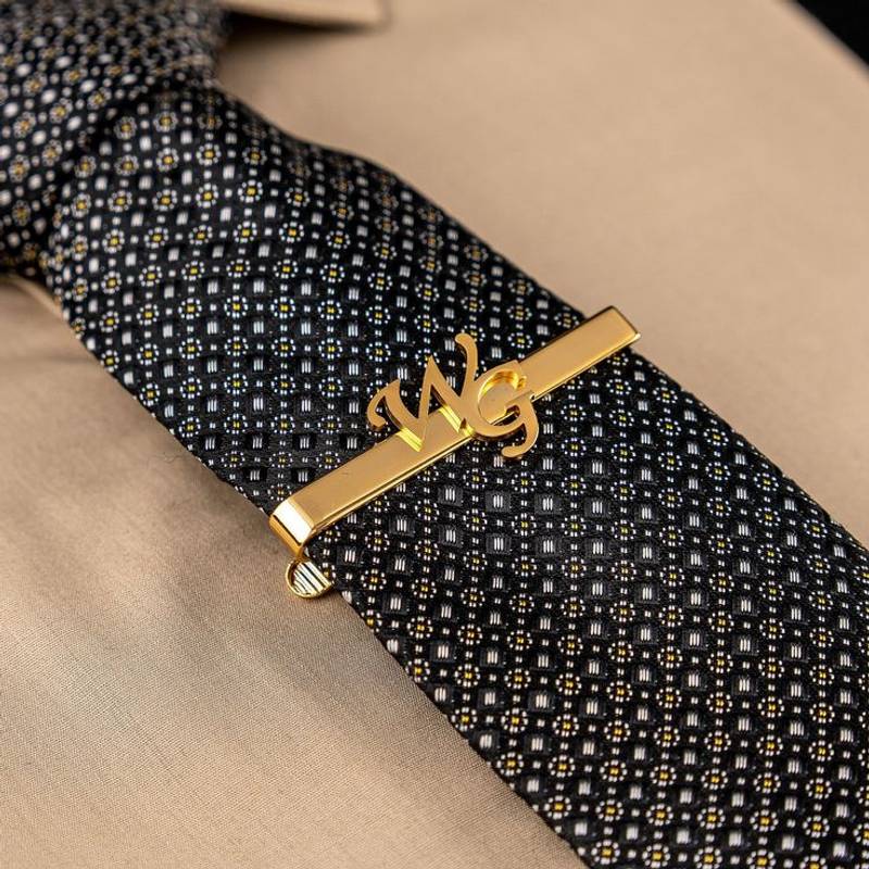 Monogram Tie Pin With Script Initials On Polished Bar - 1