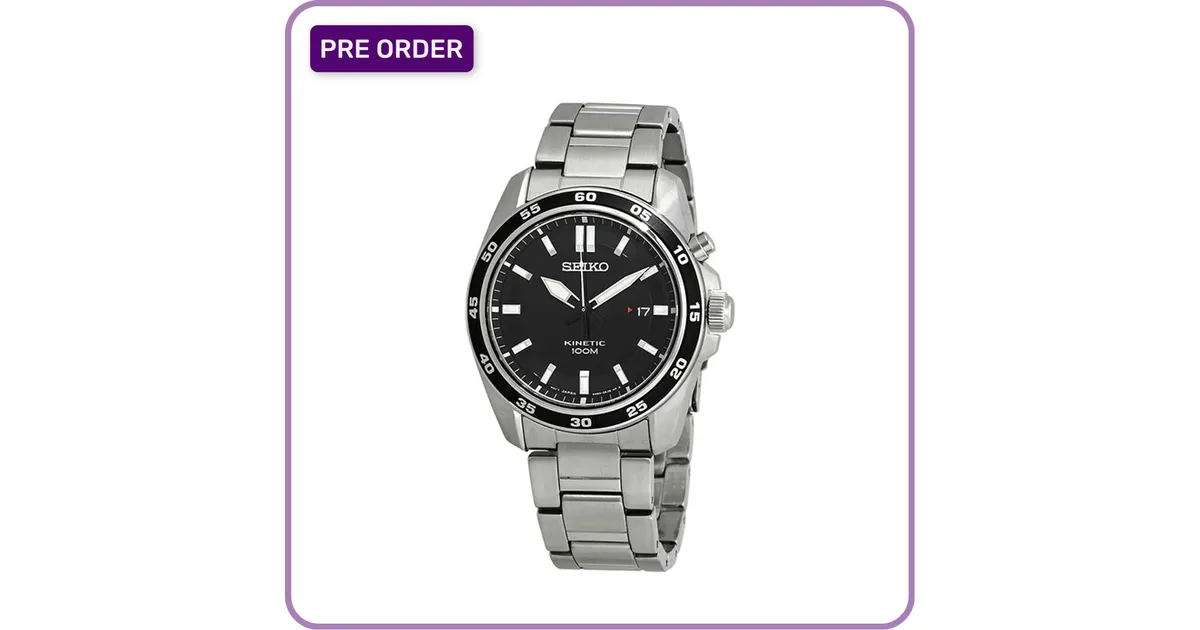 Seiko Kinetic Black Dial Stainless Steel Men's Watch