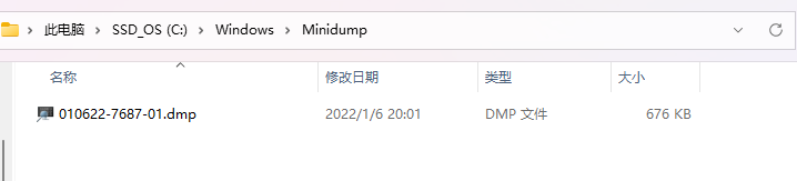 位于 C:\Windows\Minidump 的转储文件