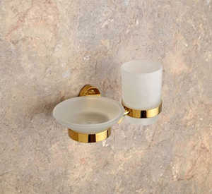 SPANISH PVD GOLD SOAP DISH WITH TUMBLER HOLDER