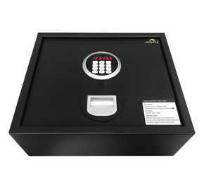 Black electric safe with top open 