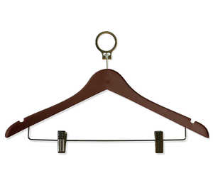 Dark brown anti-theft cloth hanger with 2 clips