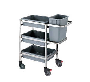 3 Tiers Knock-Down Plate Collection Trolley with Plastic Basin