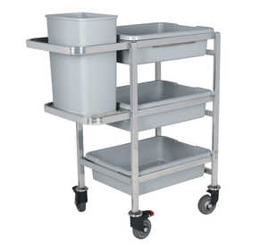 3 Tiers Knock-Down Plate Collection Trolley with Plastic Basin