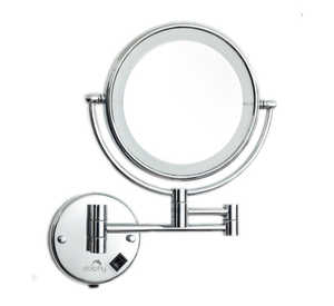 Silver magnifying mirror with 5x magnification