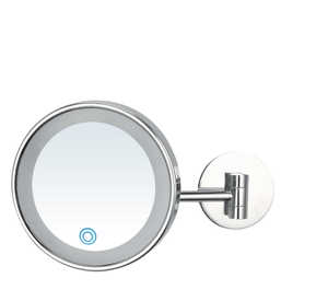 Single Arm White LED 3X Round Wall Mounted Mirror
