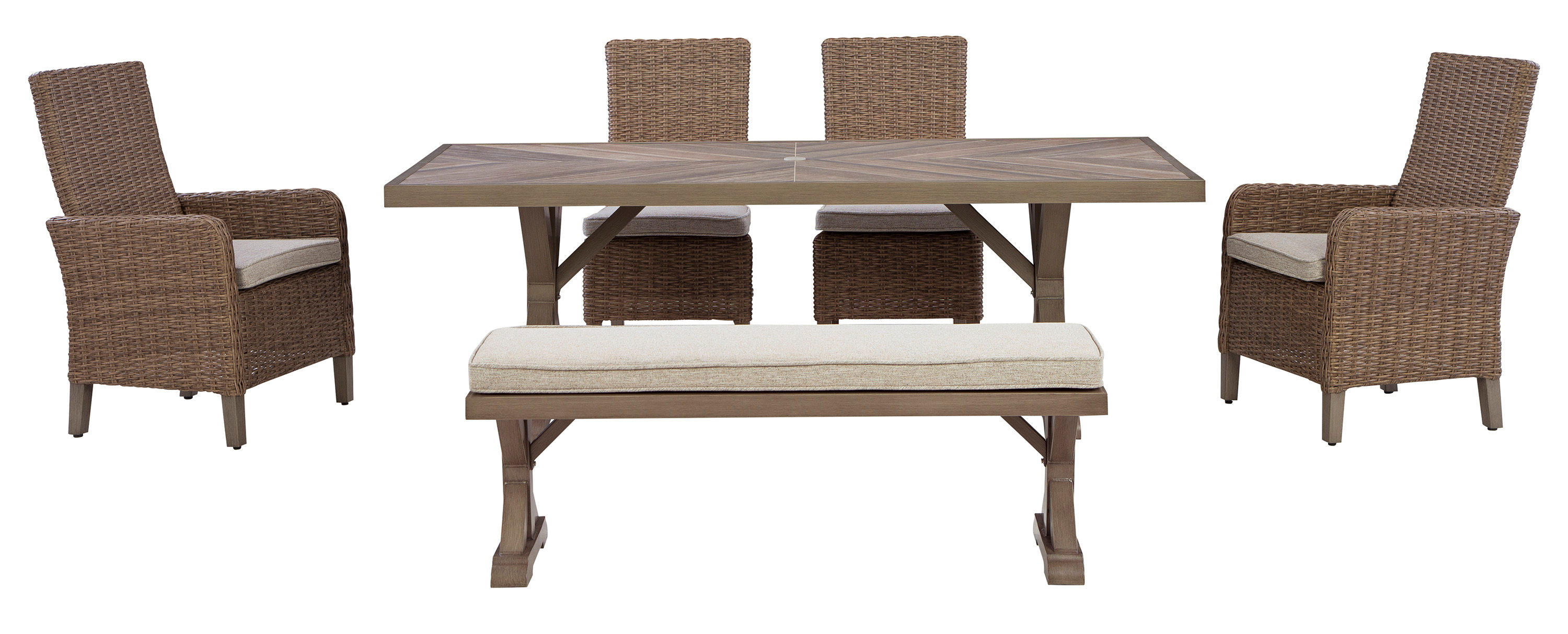 Picture of Revare Beach Outdoor Dining Table, 4 Chairs, Bench