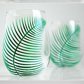 Green Leaves painted on a Glass Green Leaves painted on a Glass