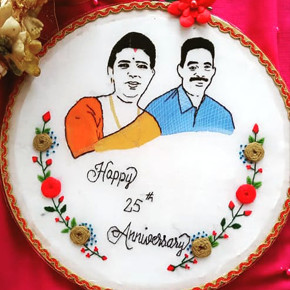 Personalised Photo Embroidery Gift on 25th Wedding Anniversary Personalised Photo Embroidery Gift on 25th Wedding Anniversary