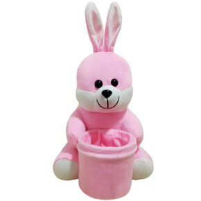 Pink Rabbit holding Waste Basket Pink Rabbit holding Waste Basket