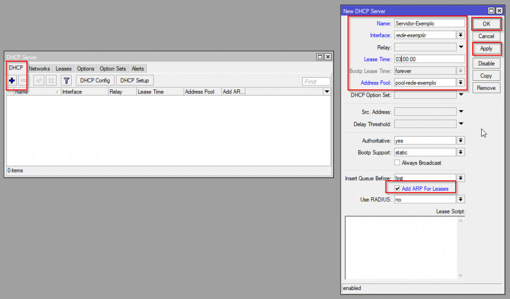 Configuração DHCP Server