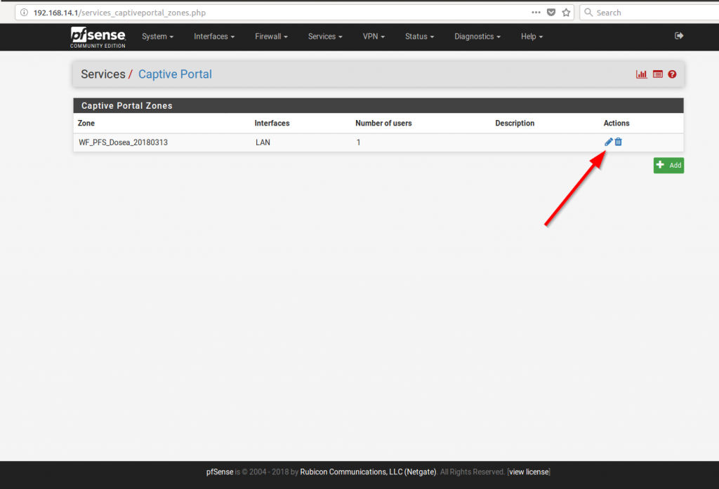 Tela de Configuração do Captive Portal - hotspot en pfsense