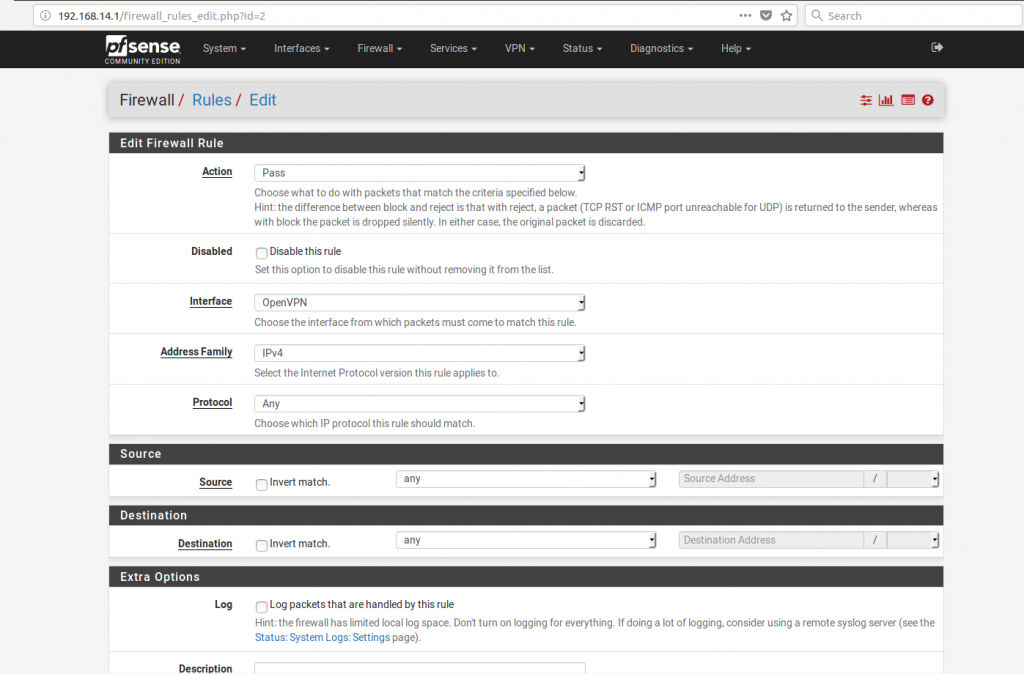 Tela de Configuração OpenVPN