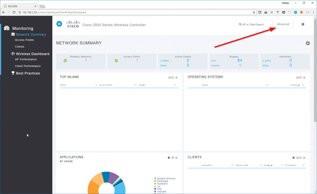 Menu Advanced - Hotspot en Cisco