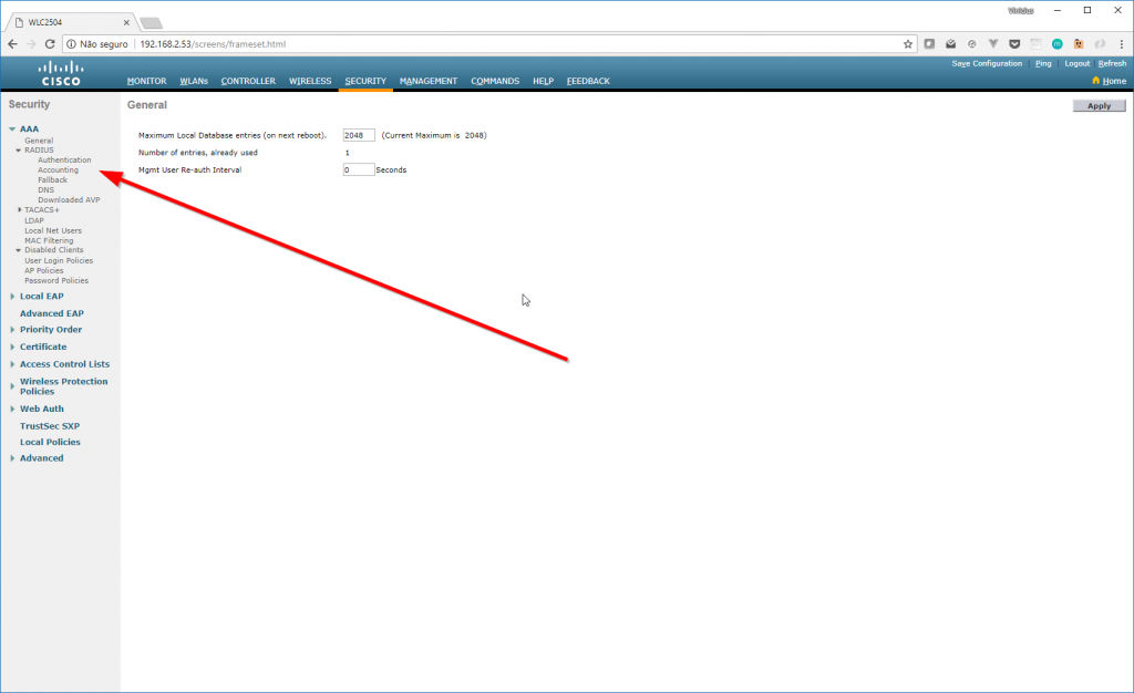 Adicionando Servidor Radius - Hotspot en Cisco