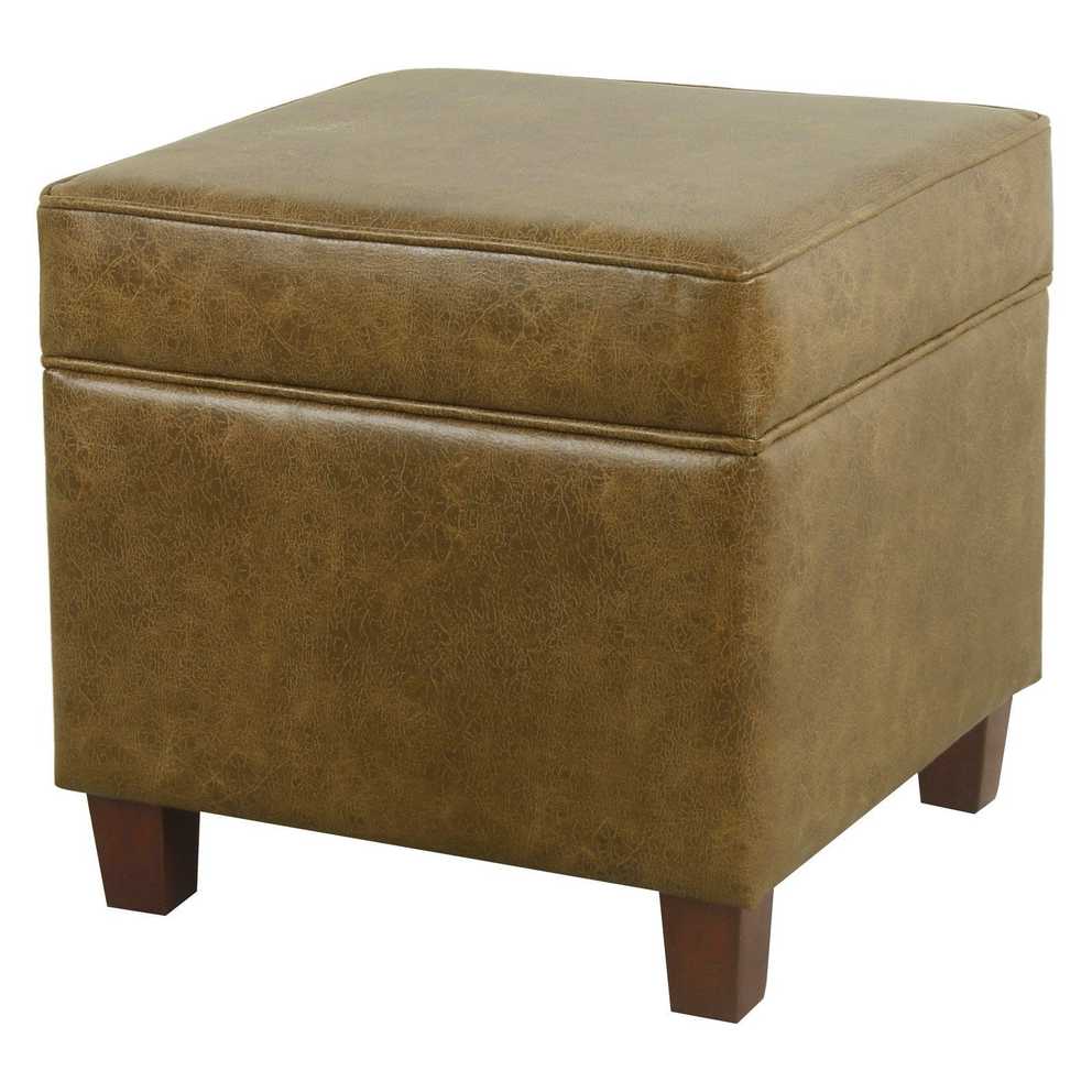 Featured Image of Brown Leather Square Pouf Ottomans