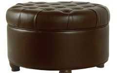 Gold and White Leather Round Ottomans