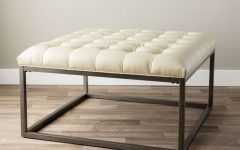 Black Leather and Bronze Steel Tufted Ottomans