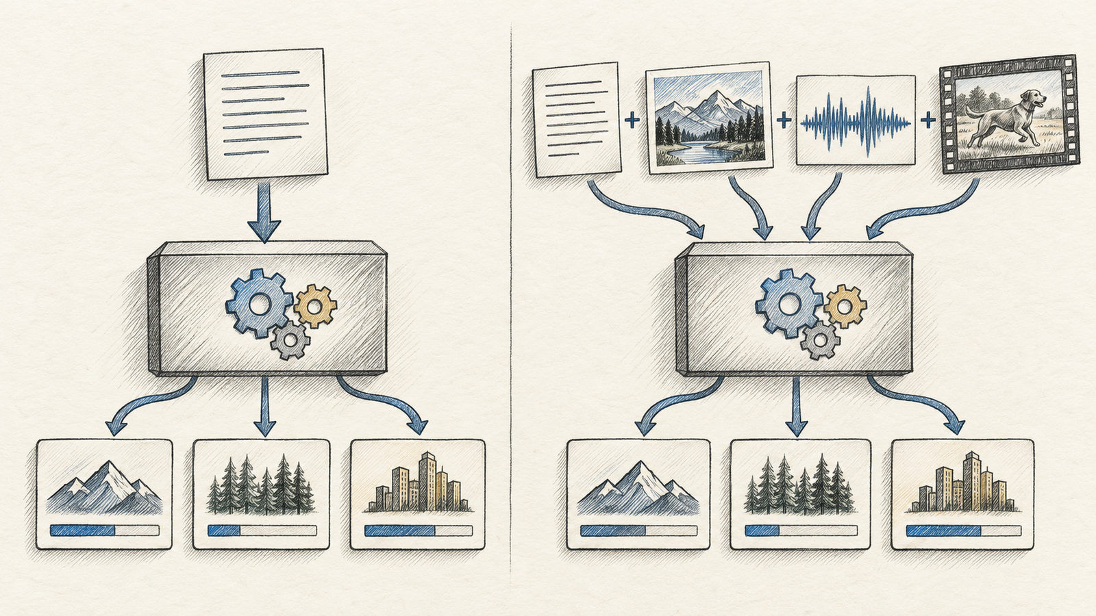 Text-only and multimodal decision models map evidence to the same fixed choices
