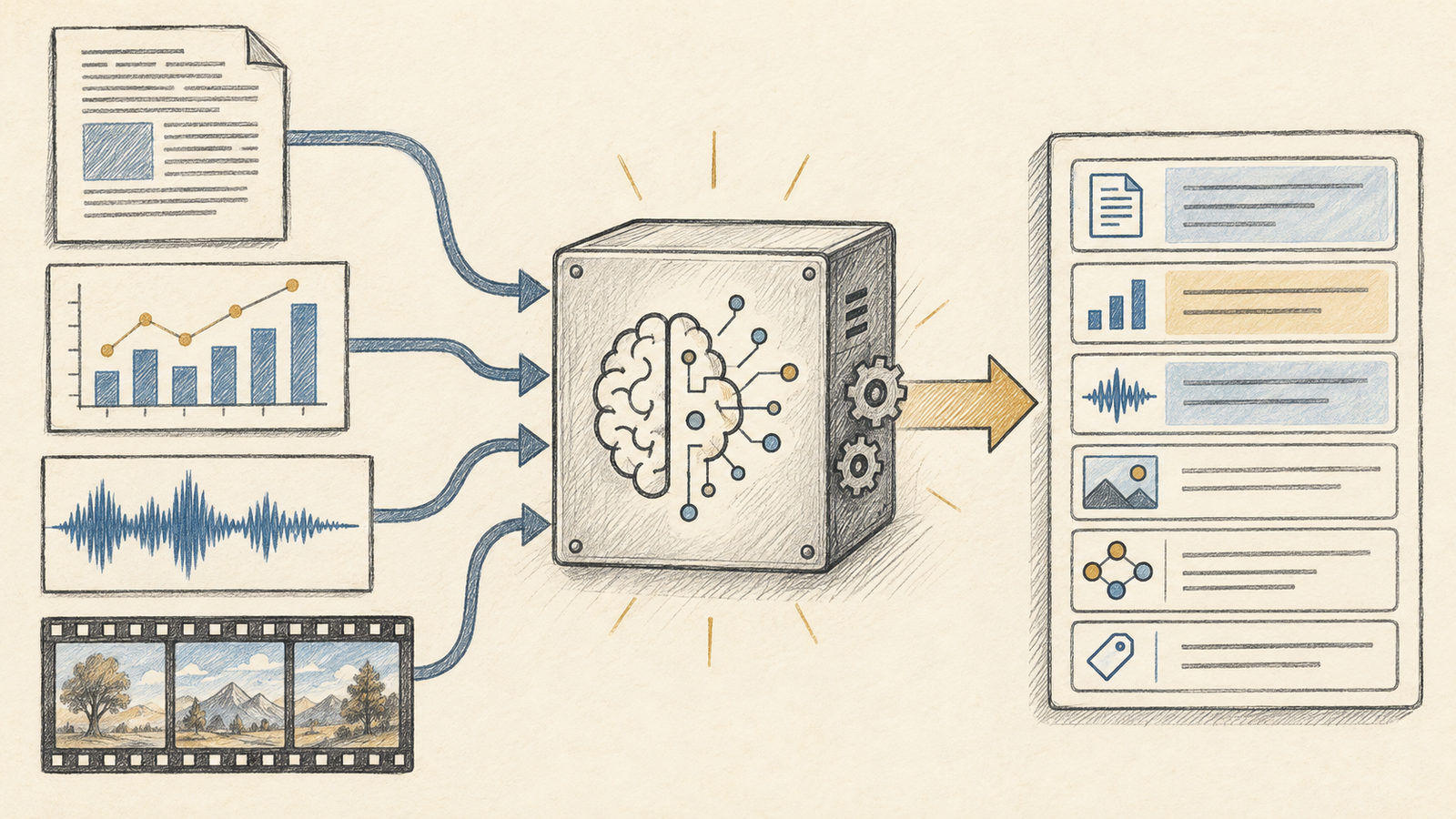Documents, charts, audio and video entering one model and becoming structured records