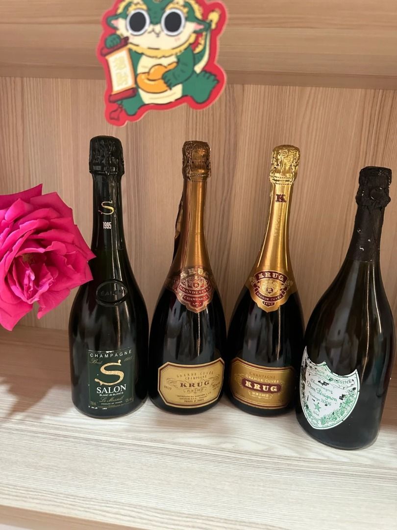 Dom Pérignon、黑桃A與 Krug 香檳品牌層級與連盒估價差異示意圖