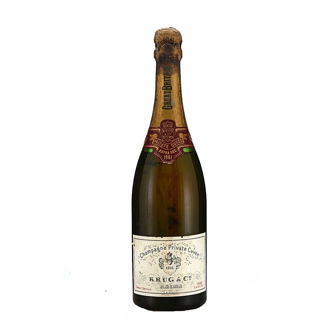 1961 年 Krug Private Cuvée 舊瓶,酒標、錫箔與封口老化需原貌記錄