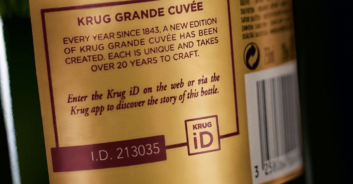 Krug 香檳背標近拍,可見 KRUG ID 117009
