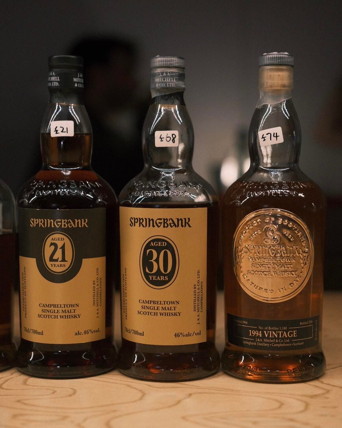 Springbank酒廠三品牌放售前的正背標、ABV容量、封口酒線、批次及瓶盒照片清單