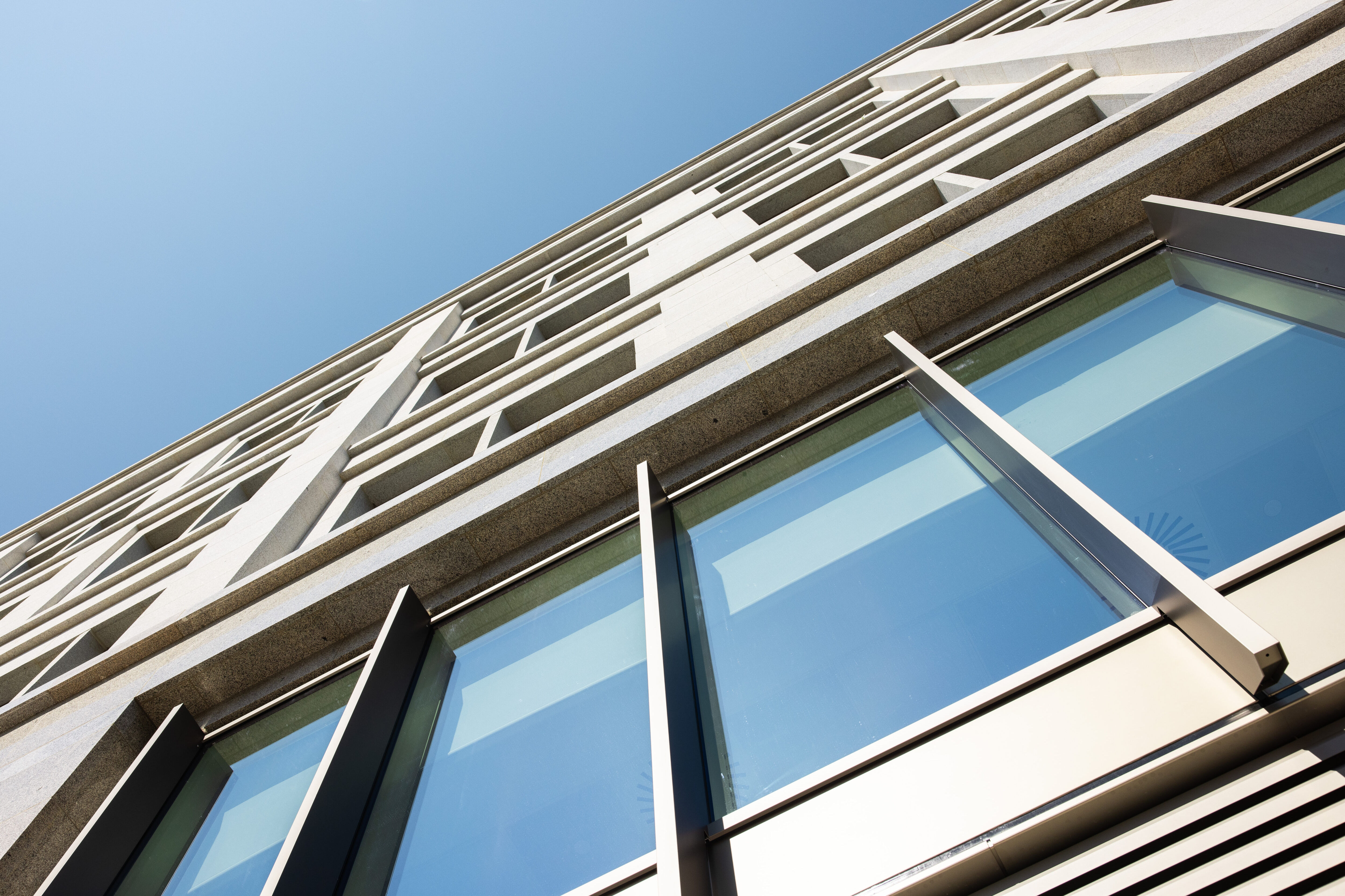 View looking up at Cyril Le Marquand House