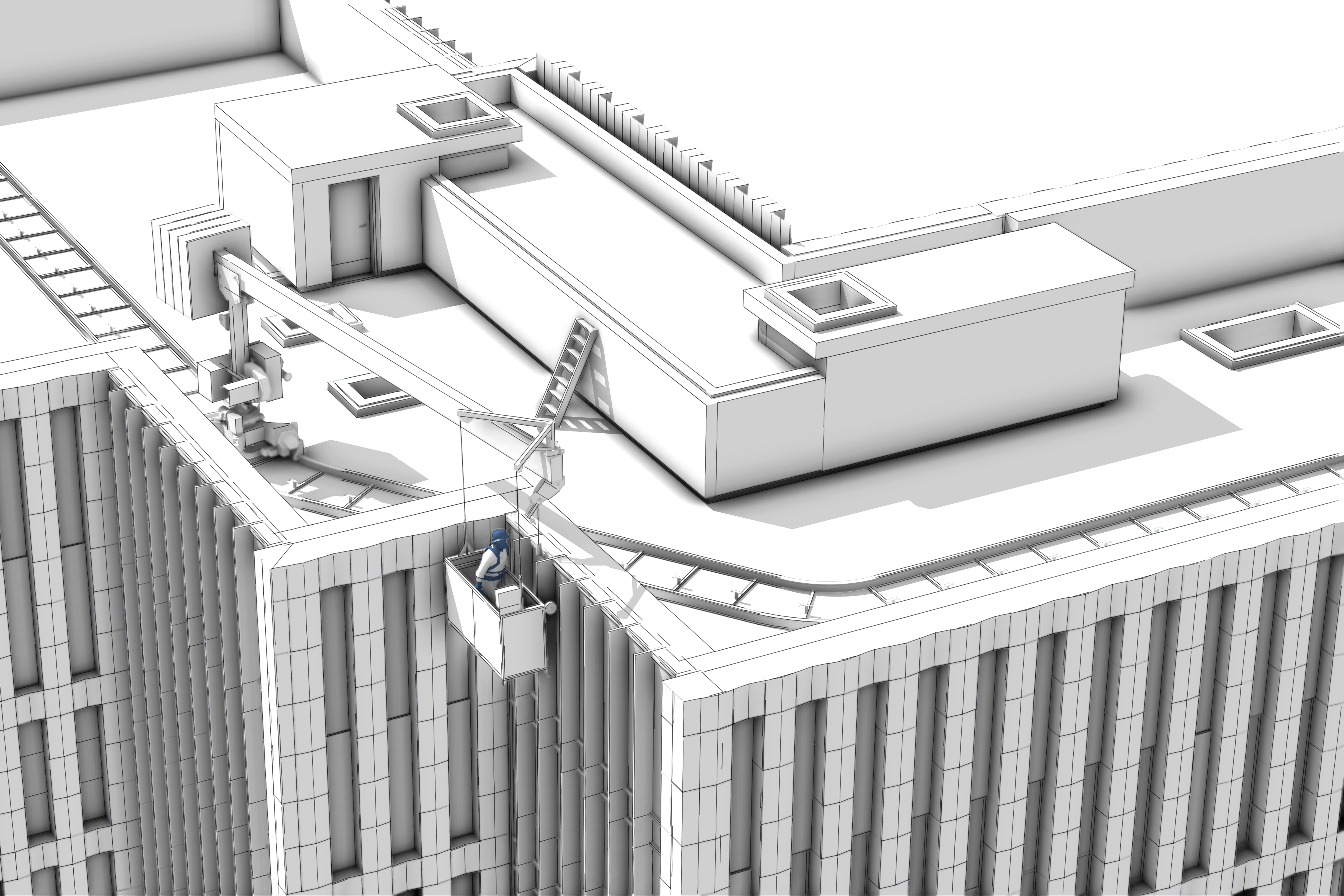 Building maintenance unit integrated into façade access strategy