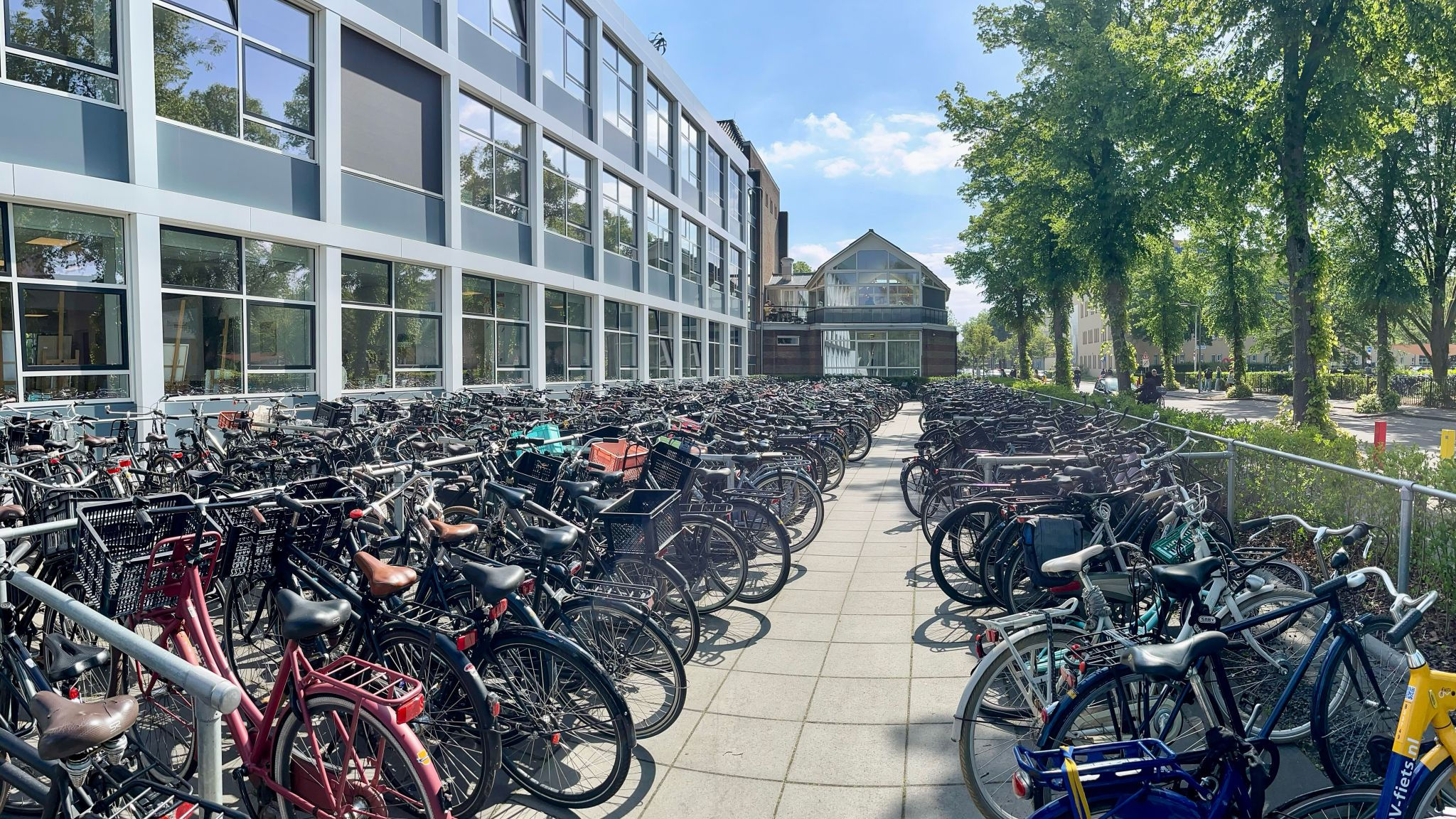 Students' bicycles outside St. Bonifatius College in Utrecht