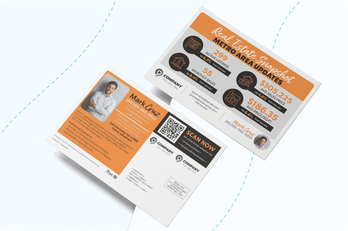 Front and back of a real estate market update postcard for PowerFarm.