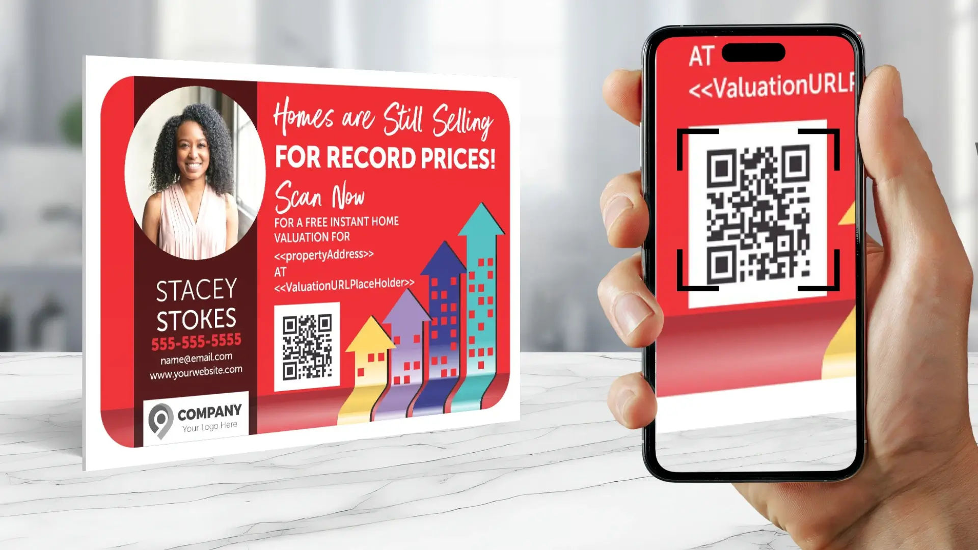 Automated home valuation postcard with QR code
