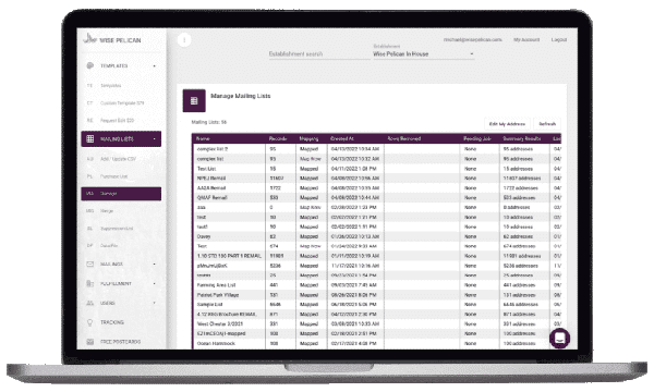 Mailing List Pro dashboard on laptop